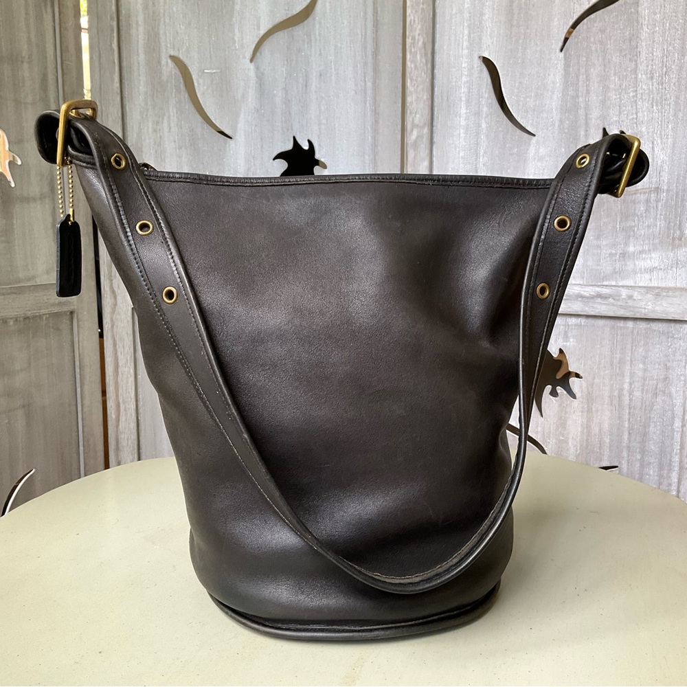 Coach 9085 Duffle Sac Sack Bucket Hobo Black Glovetanned Cowhide Leather Vintage